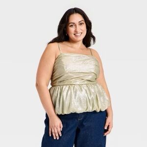 A New Day ruched peplum cami top silver cream XL  NWT